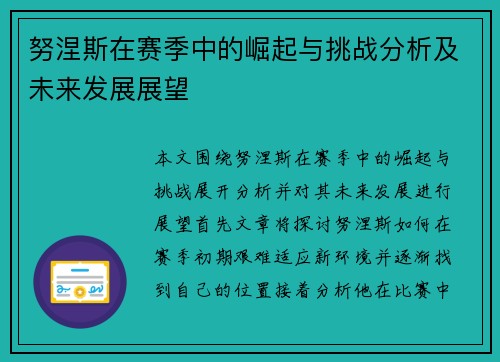 努涅斯在赛季中的崛起与挑战分析及未来发展展望