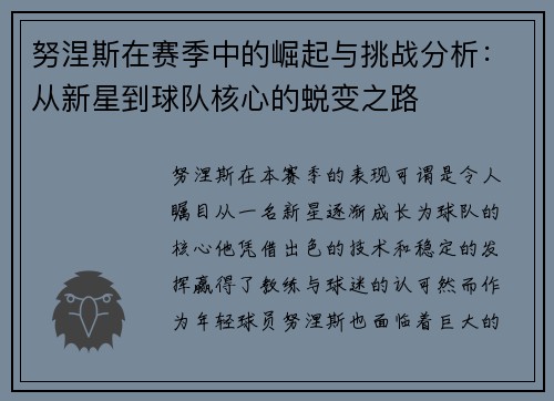 努涅斯在赛季中的崛起与挑战分析：从新星到球队核心的蜕变之路