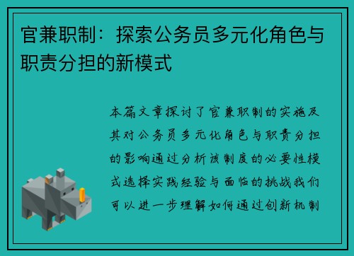 官兼职制：探索公务员多元化角色与职责分担的新模式