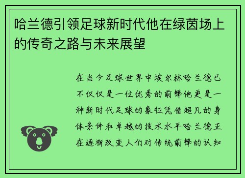 哈兰德引领足球新时代他在绿茵场上的传奇之路与未来展望